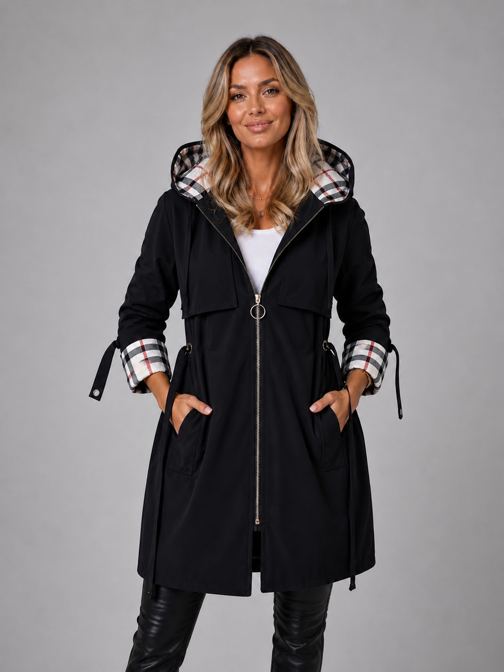 Elizabeth | Polished Hooded Waterproof Jacket with Adjustable Waist