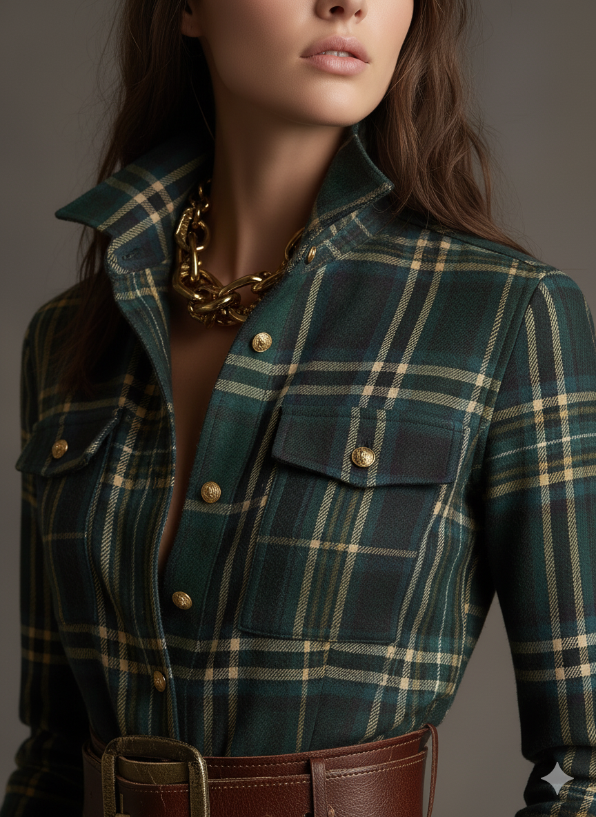 Ella | Chic Belted Plaid Maxi Party Dress