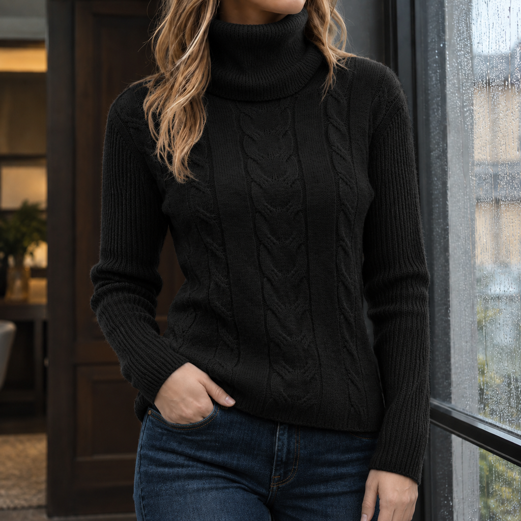 Ella | Classic Cable Knit Roll Neck Womens Knit Jumper