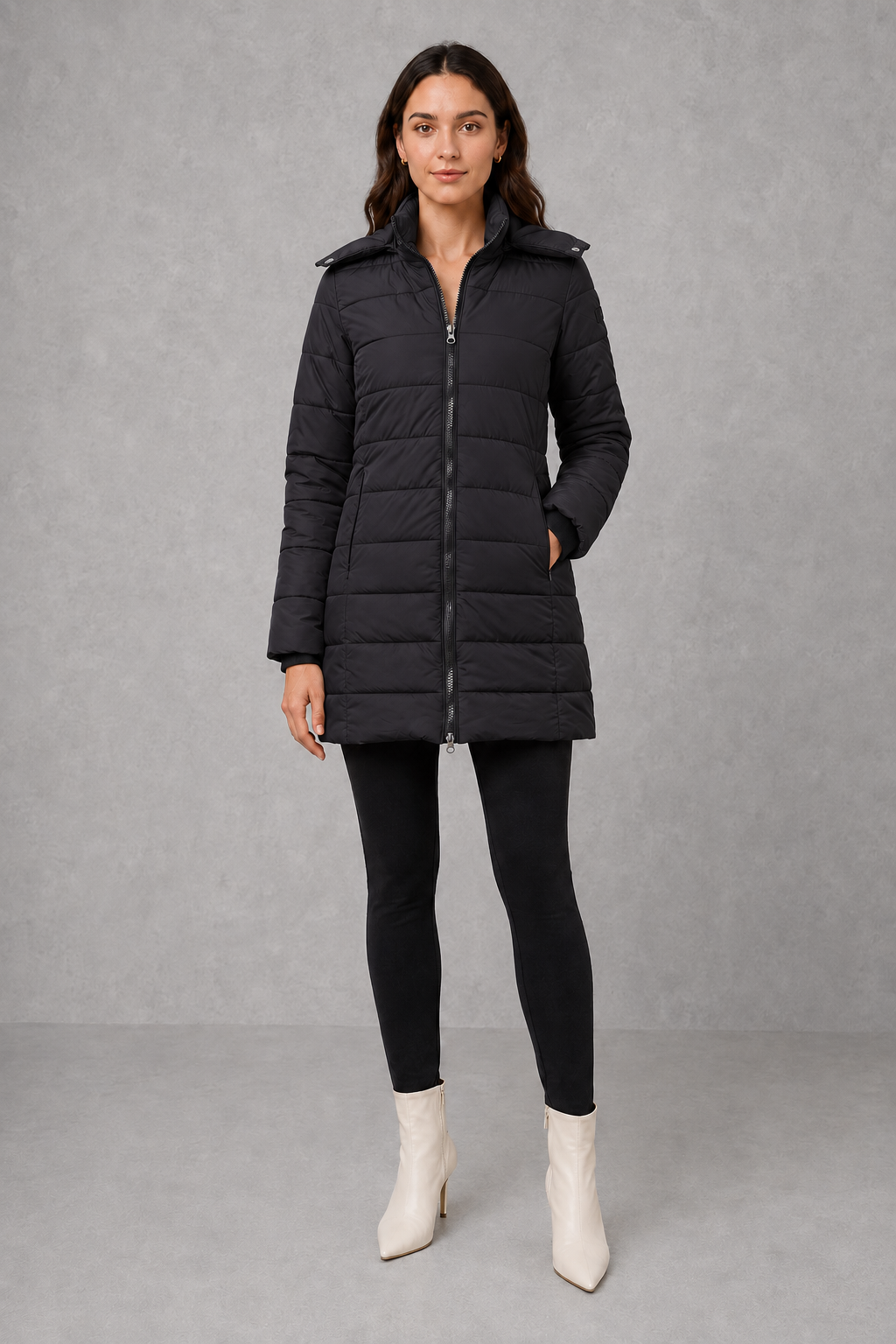Ella | Graceful Hooded Long Puffer Coat with Zip Front