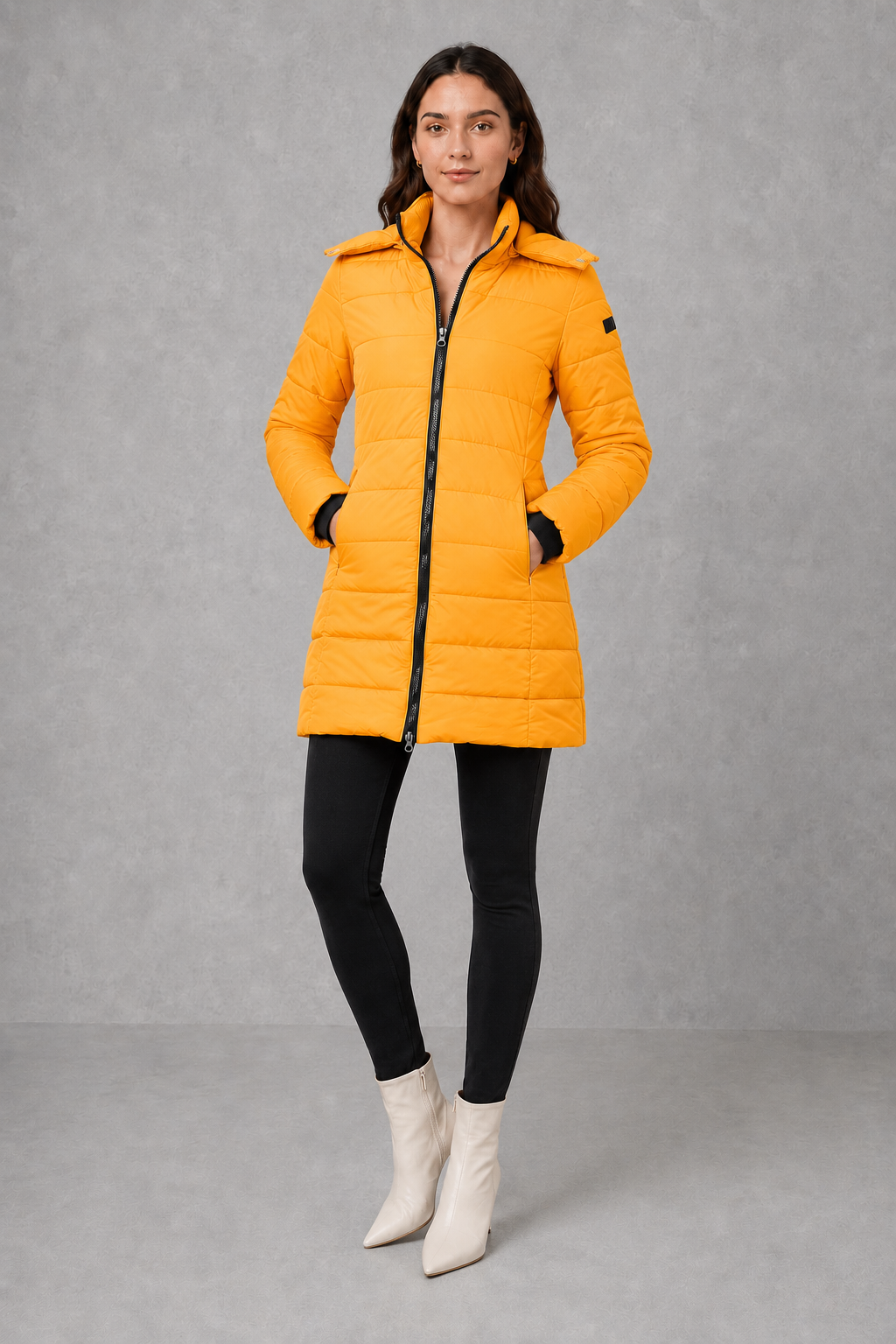 Ella | Graceful Hooded Long Puffer Coat with Zip Front