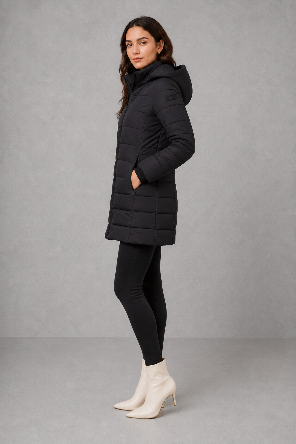 Ella | Graceful Hooded Long Puffer Coat with Zip Front