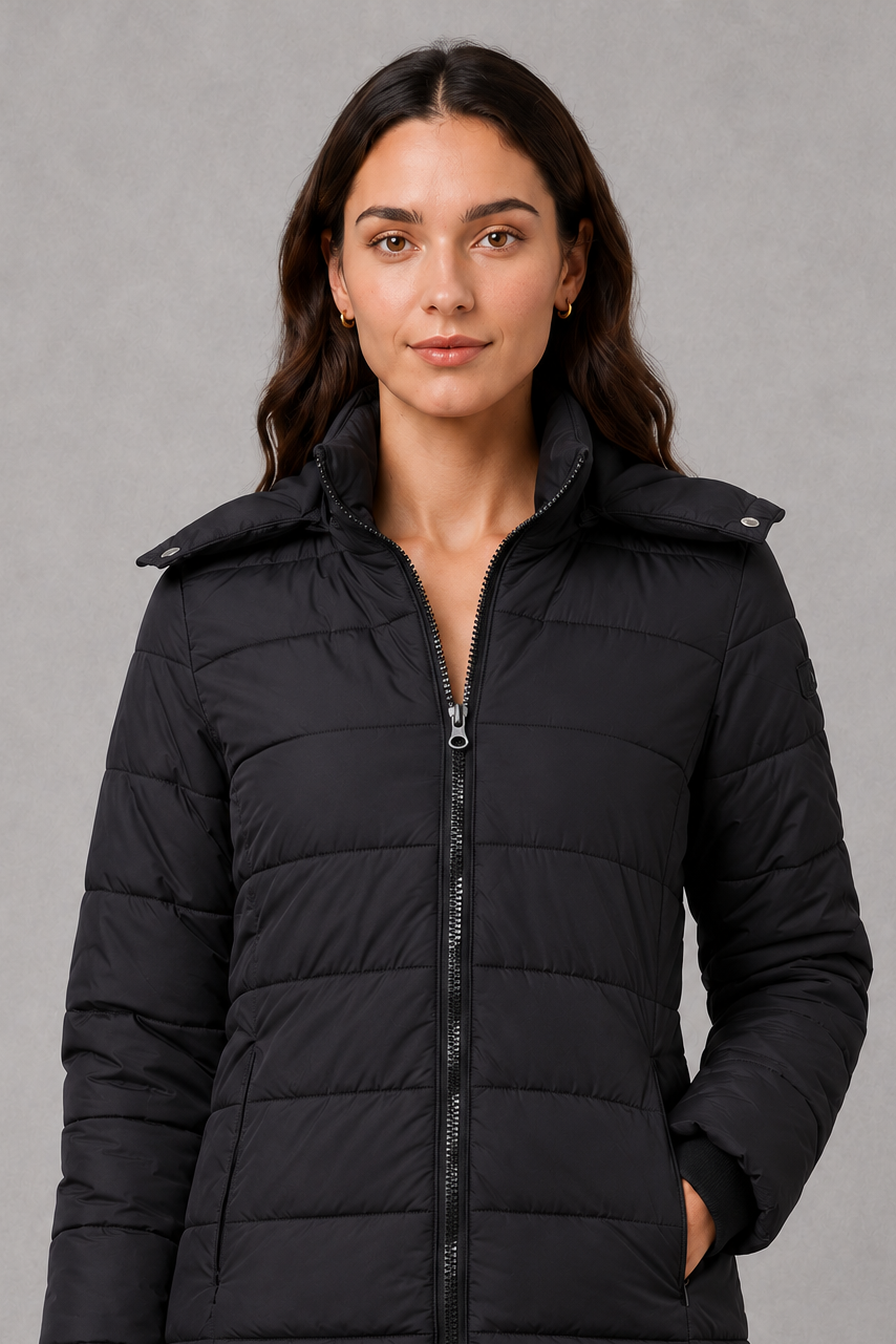 Ella | Graceful Hooded Long Puffer Coat with Zip Front