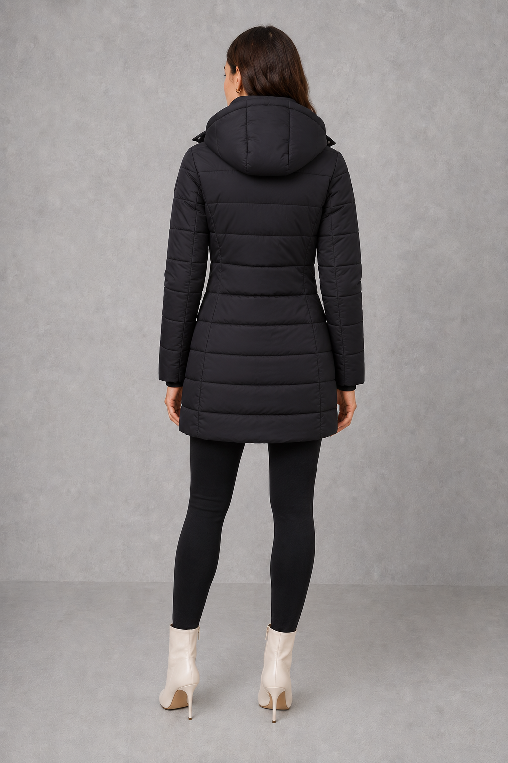 Ella | Graceful Hooded Long Puffer Coat with Zip Front