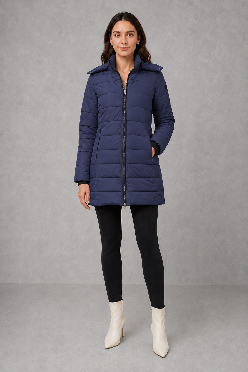 Ella | Graceful Hooded Long Puffer Coat with Zip Front