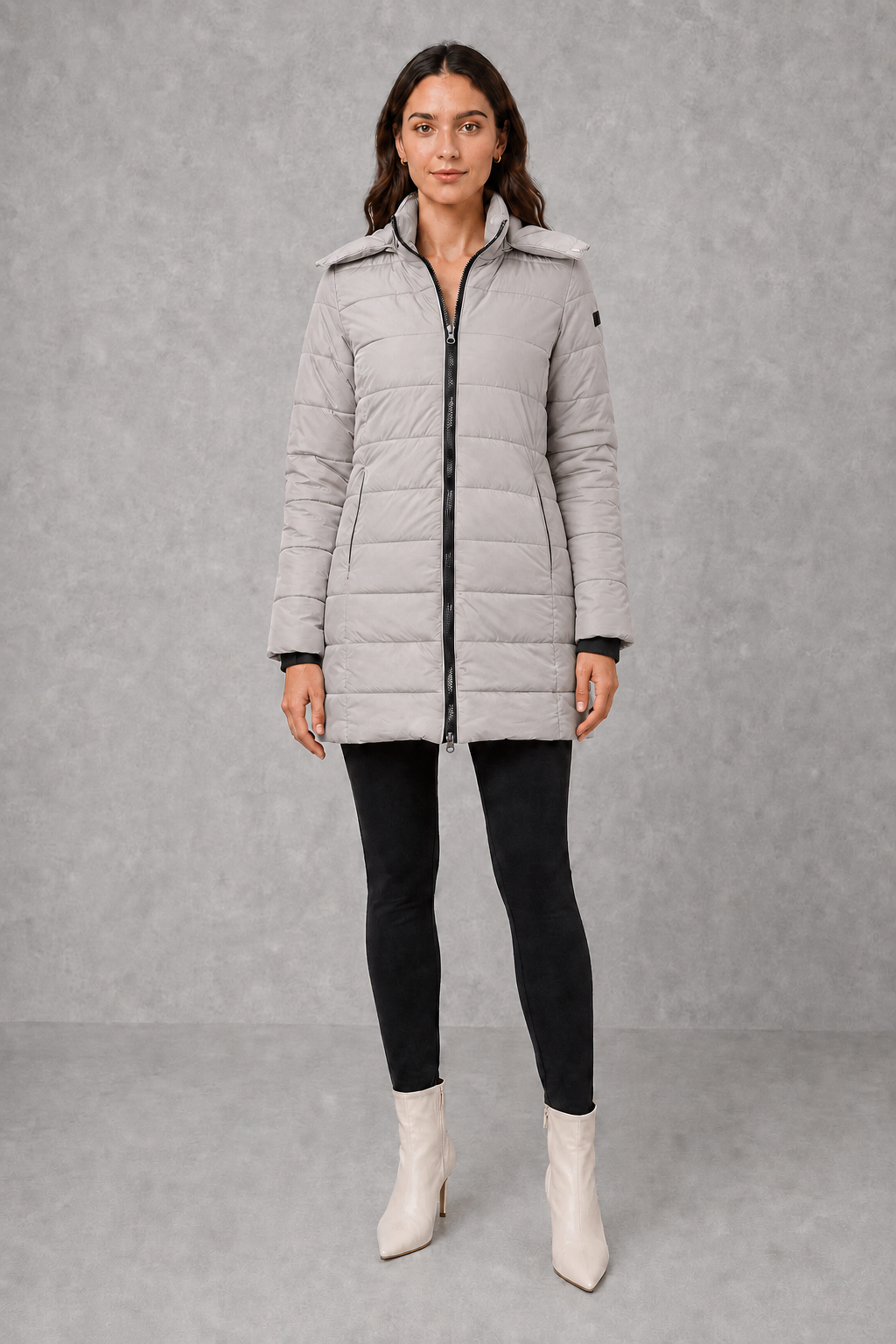 Ella | Graceful Hooded Long Puffer Coat with Zip Front