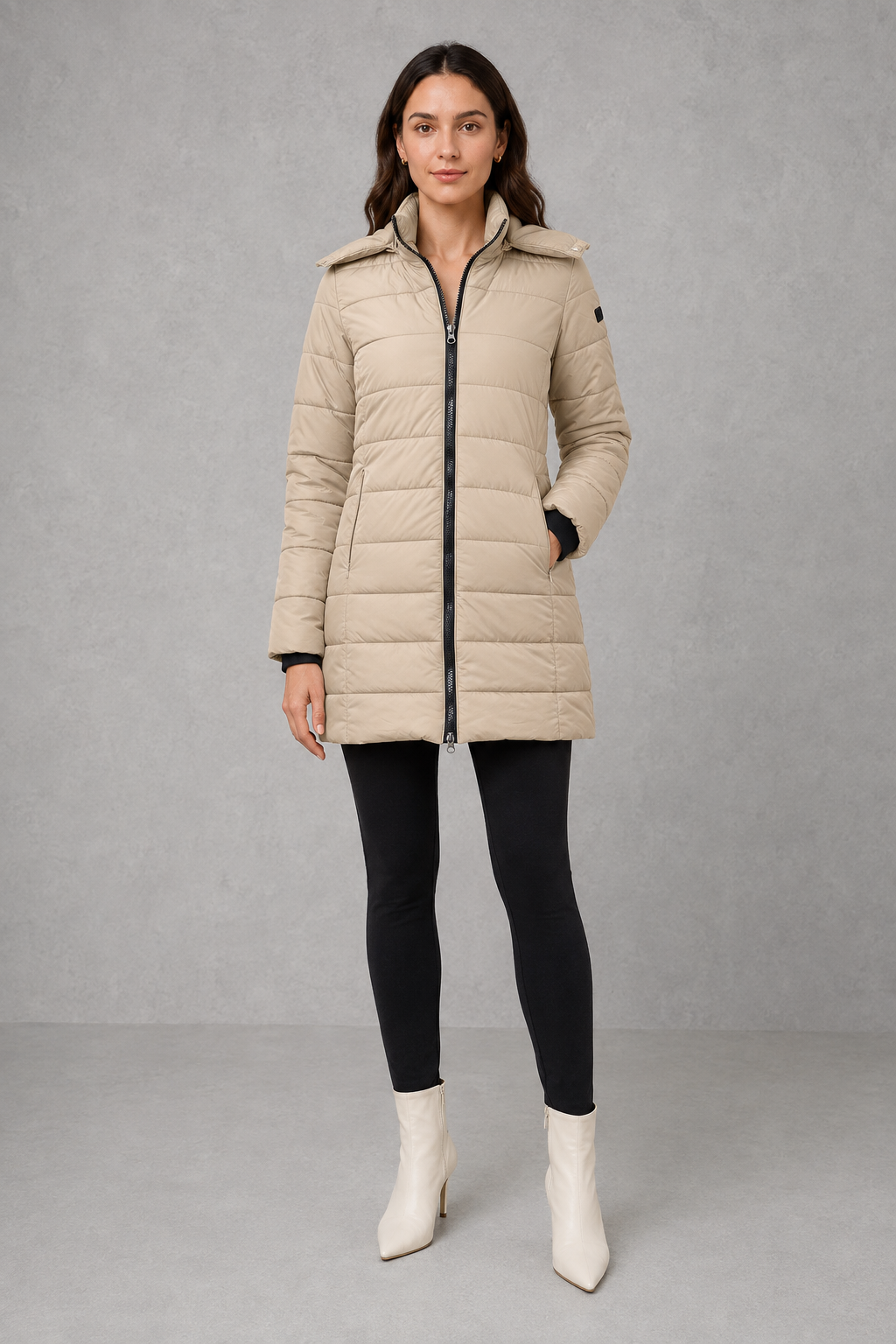 Ella | Graceful Hooded Long Puffer Coat with Zip Front