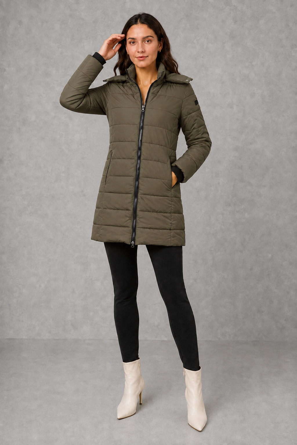 Ella | Graceful Hooded Long Puffer Coat with Zip Front