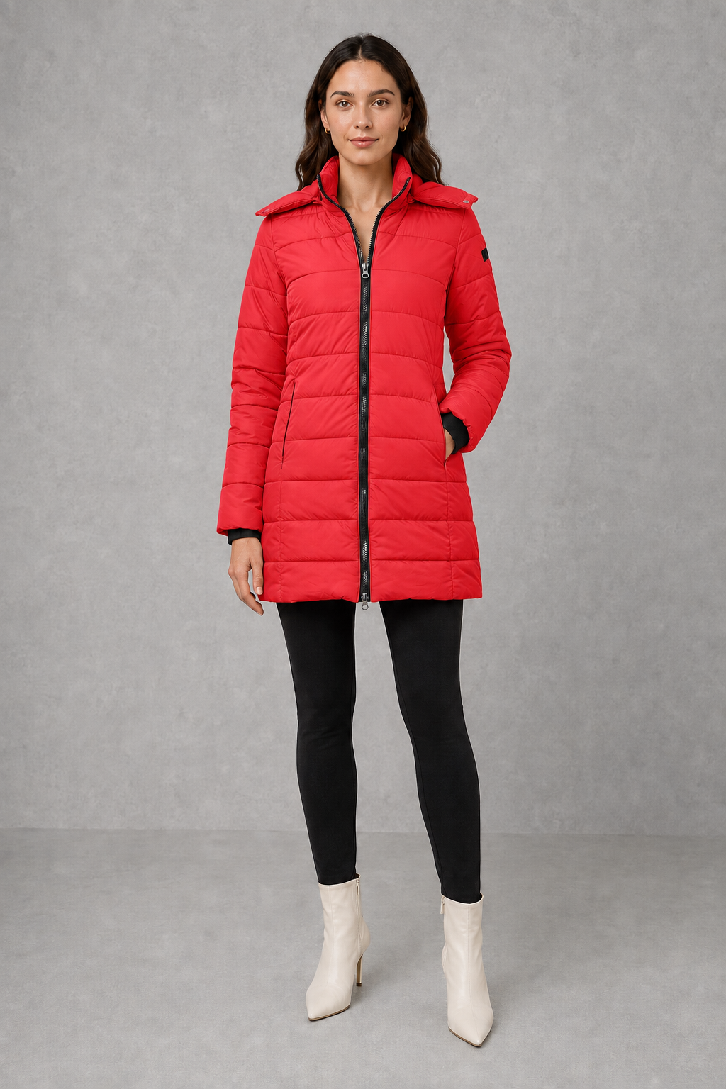 Ella | Graceful Hooded Long Puffer Coat with Zip Front
