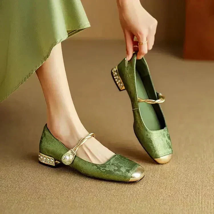 Ellie | Cosy Braided Pearl Strap Mary Jane Shoes