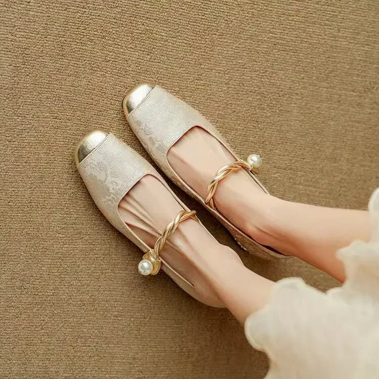 Ellie | Cosy Braided Pearl Strap Mary Jane Shoes