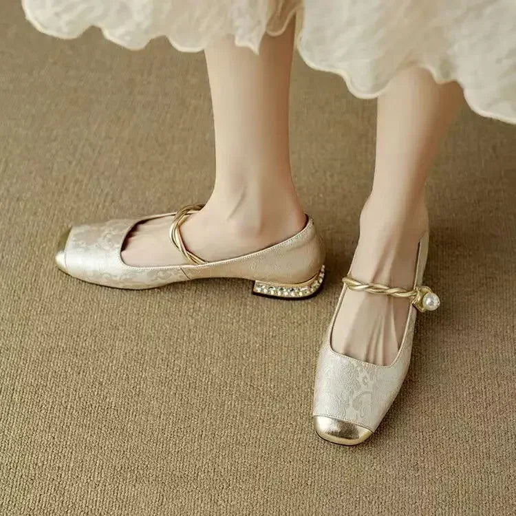 Ellie | Cosy Braided Pearl Strap Mary Jane Shoes