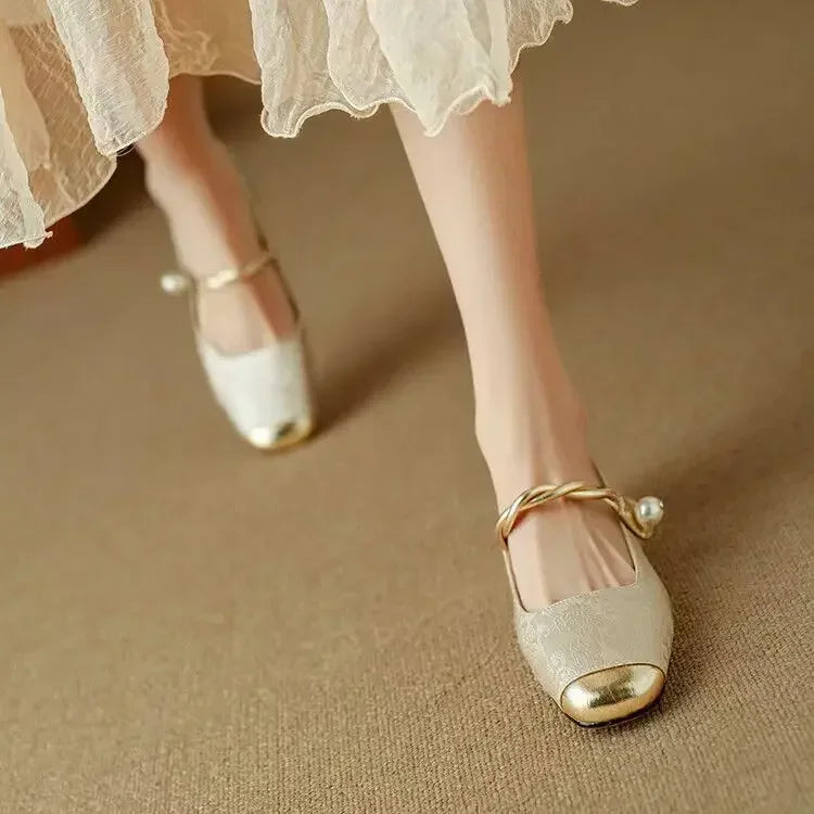 Ellie | Cosy Braided Pearl Strap Mary Jane Shoes