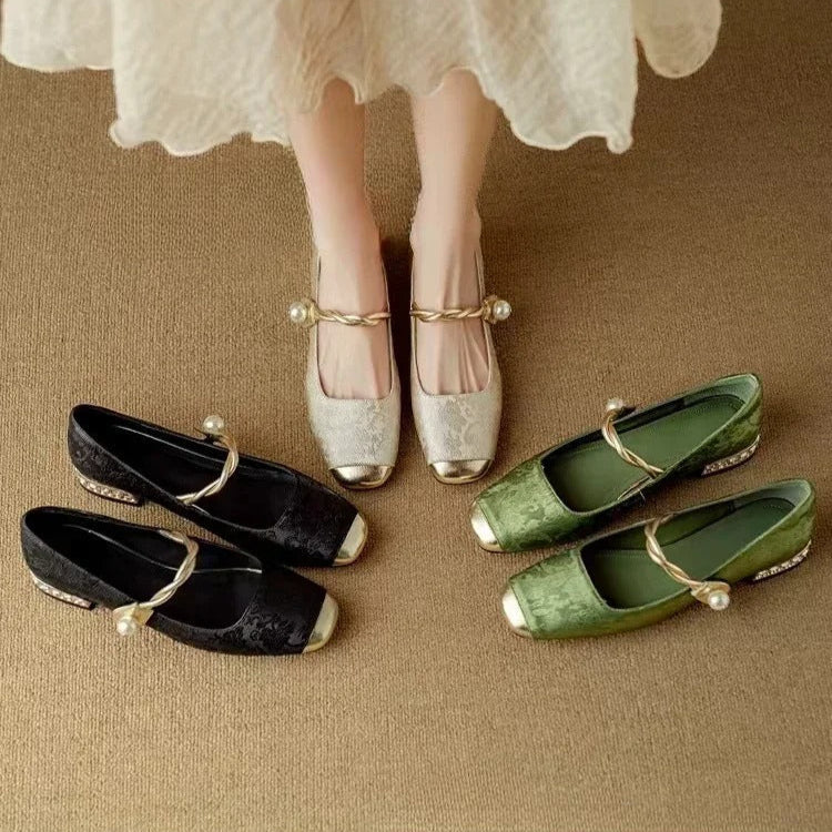 Ellie | Cosy Braided Pearl Strap Mary Jane Shoes