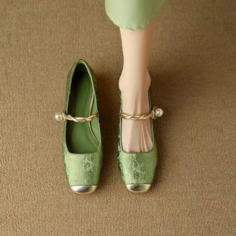 Ellie | Cosy Braided Pearl Strap Mary Jane Shoes