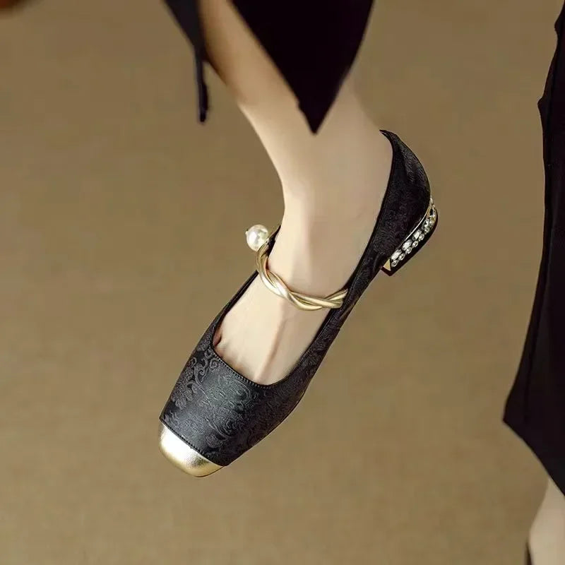 Ellie | Cosy Braided Pearl Strap Mary Jane Shoes