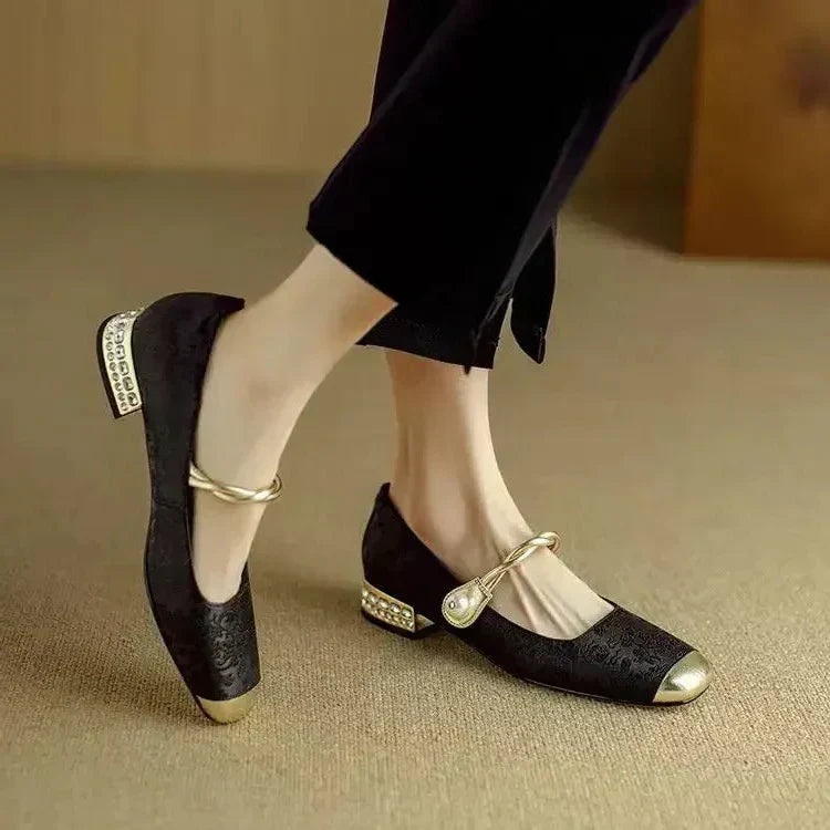 Ellie | Cosy Braided Pearl Strap Mary Jane Shoes