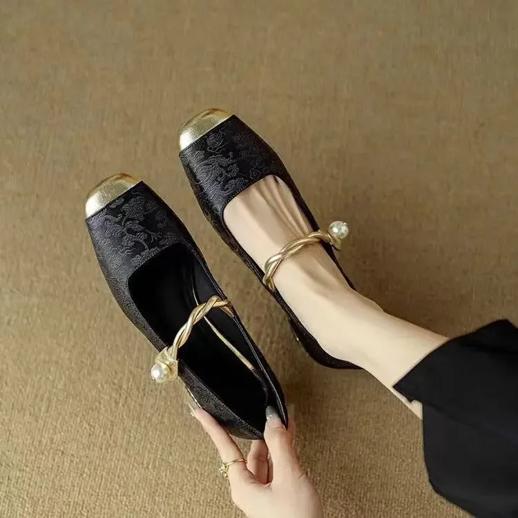 Ellie | Cosy Braided Pearl Strap Mary Jane Shoes