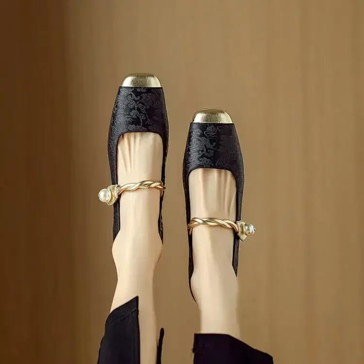 Ellie | Cosy Braided Pearl Strap Mary Jane Shoes