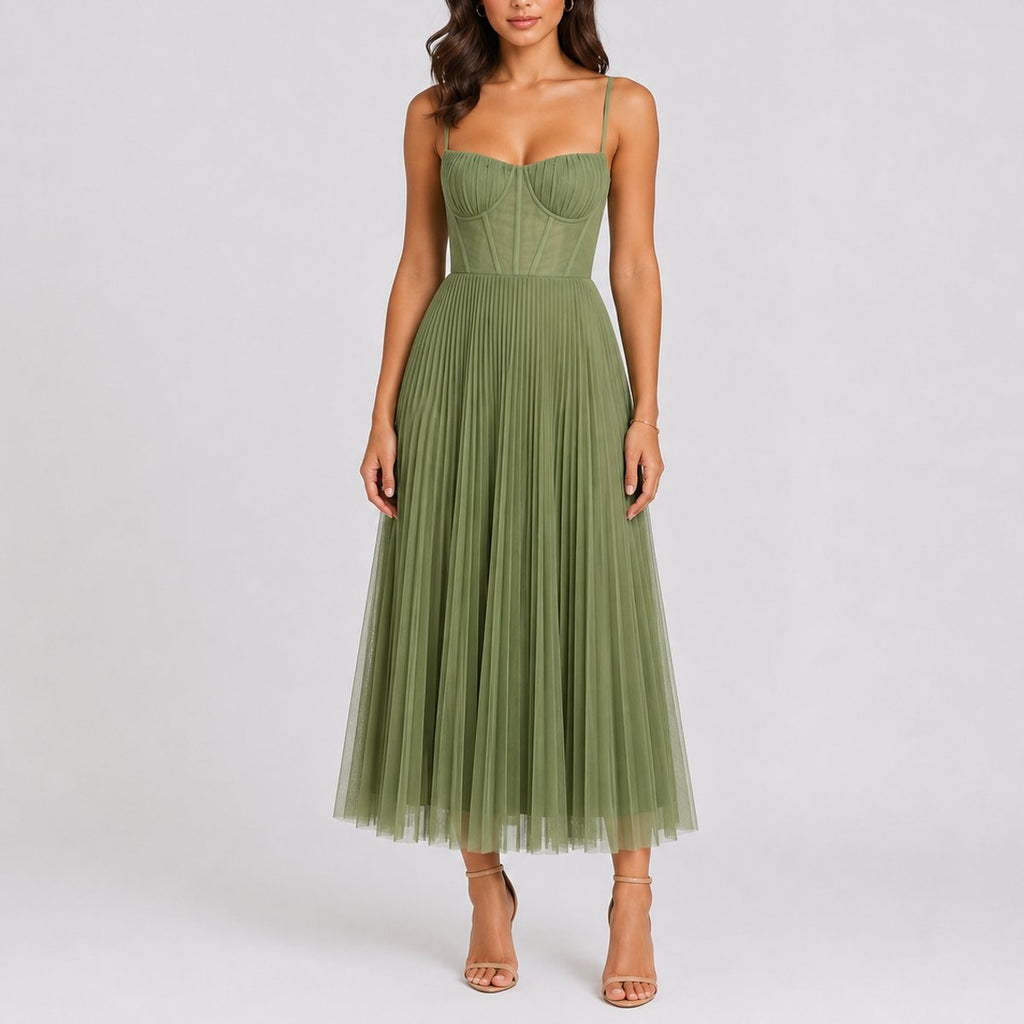 Ellie | Timeless Pleated Tulle Midi Christmas Dress