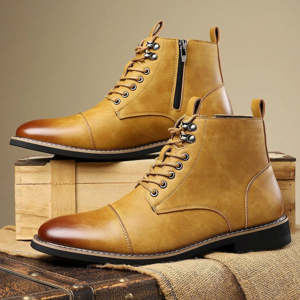 Ellis | Stylish Cap Toe Lace Up Mens Boots