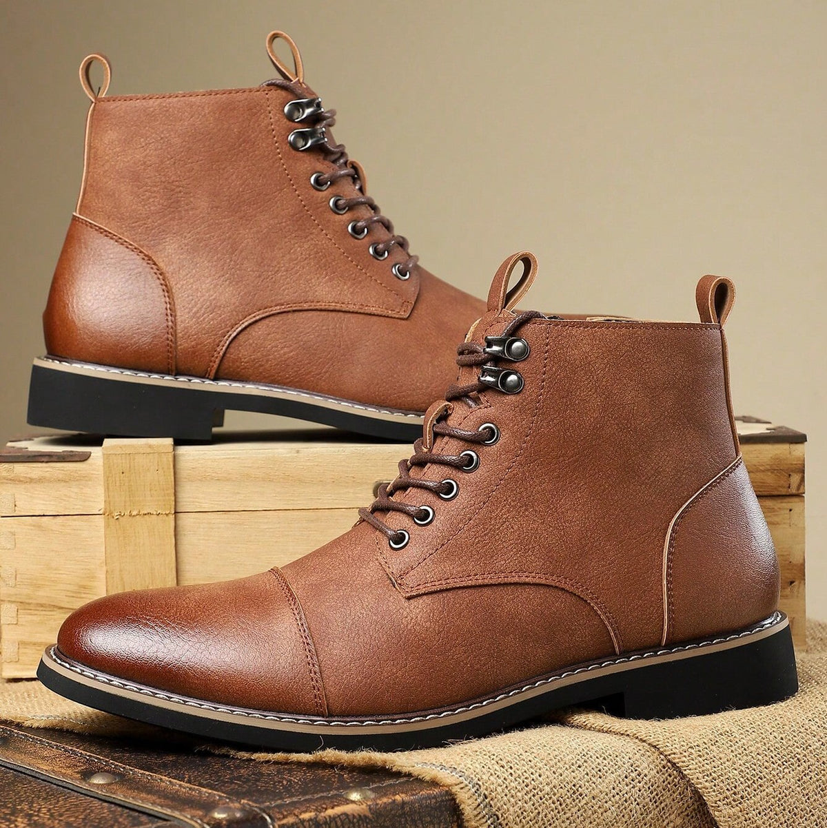 Ellis | Stylish Cap Toe Lace Up Mens Boots