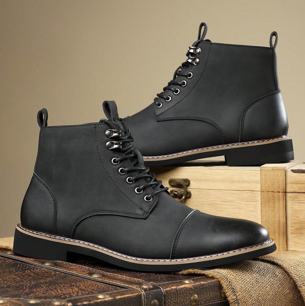 Ellis | Stylish Cap Toe Lace Up Mens Boots