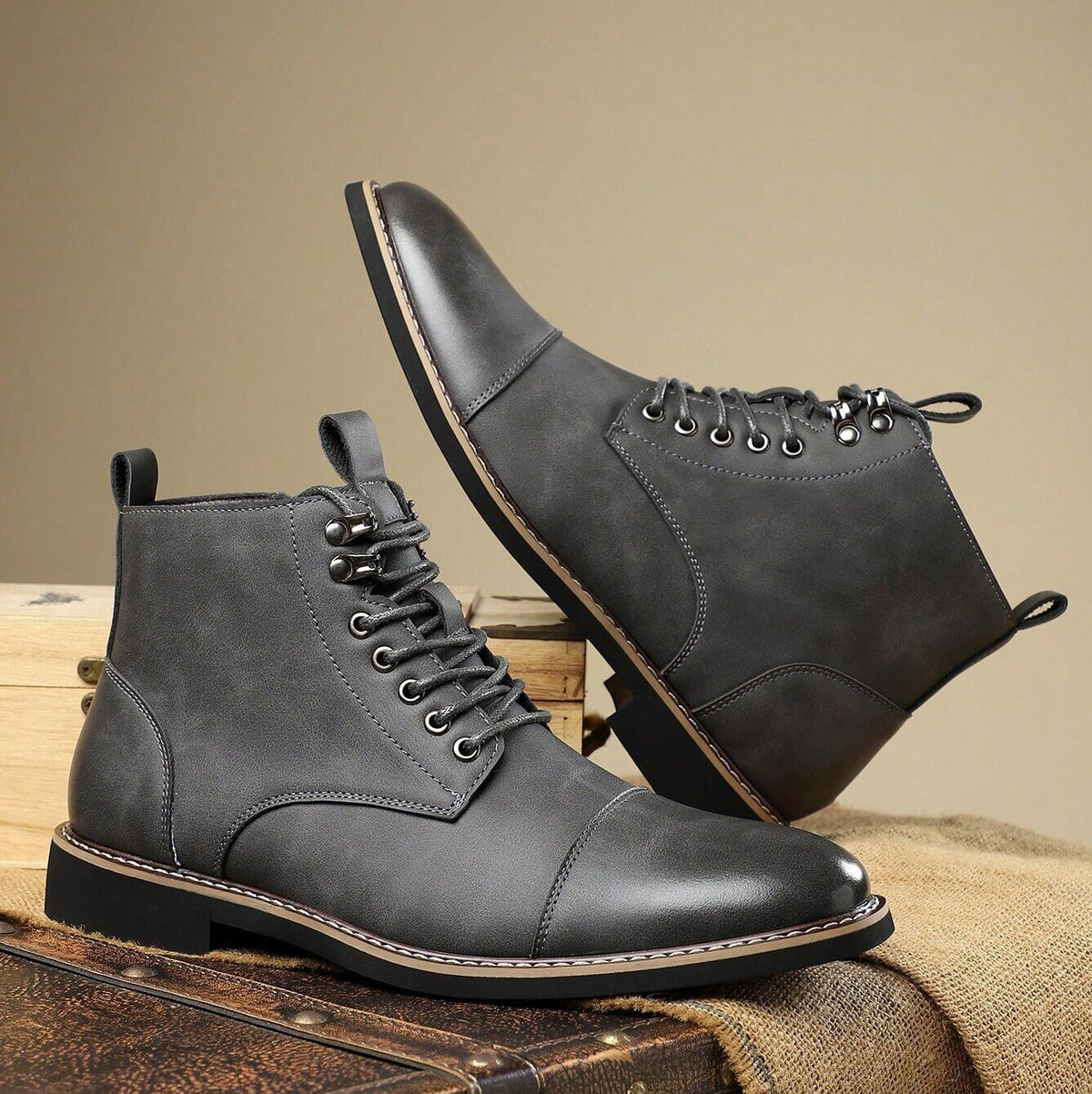Ellis | Stylish Cap Toe Lace Up Mens Boots