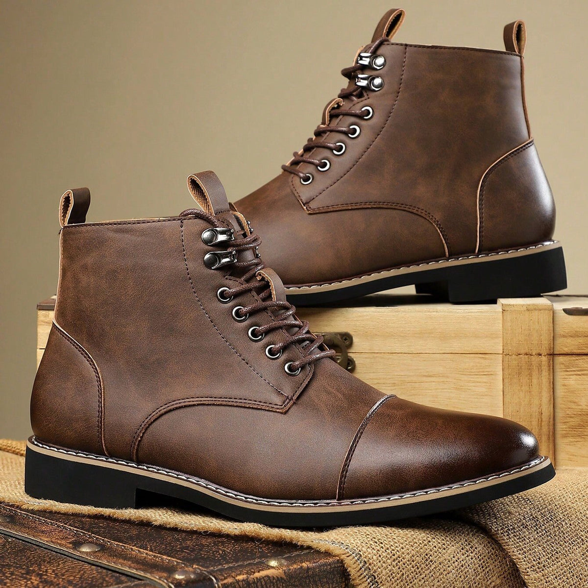 Ellis | Stylish Cap Toe Lace Up Mens Boots