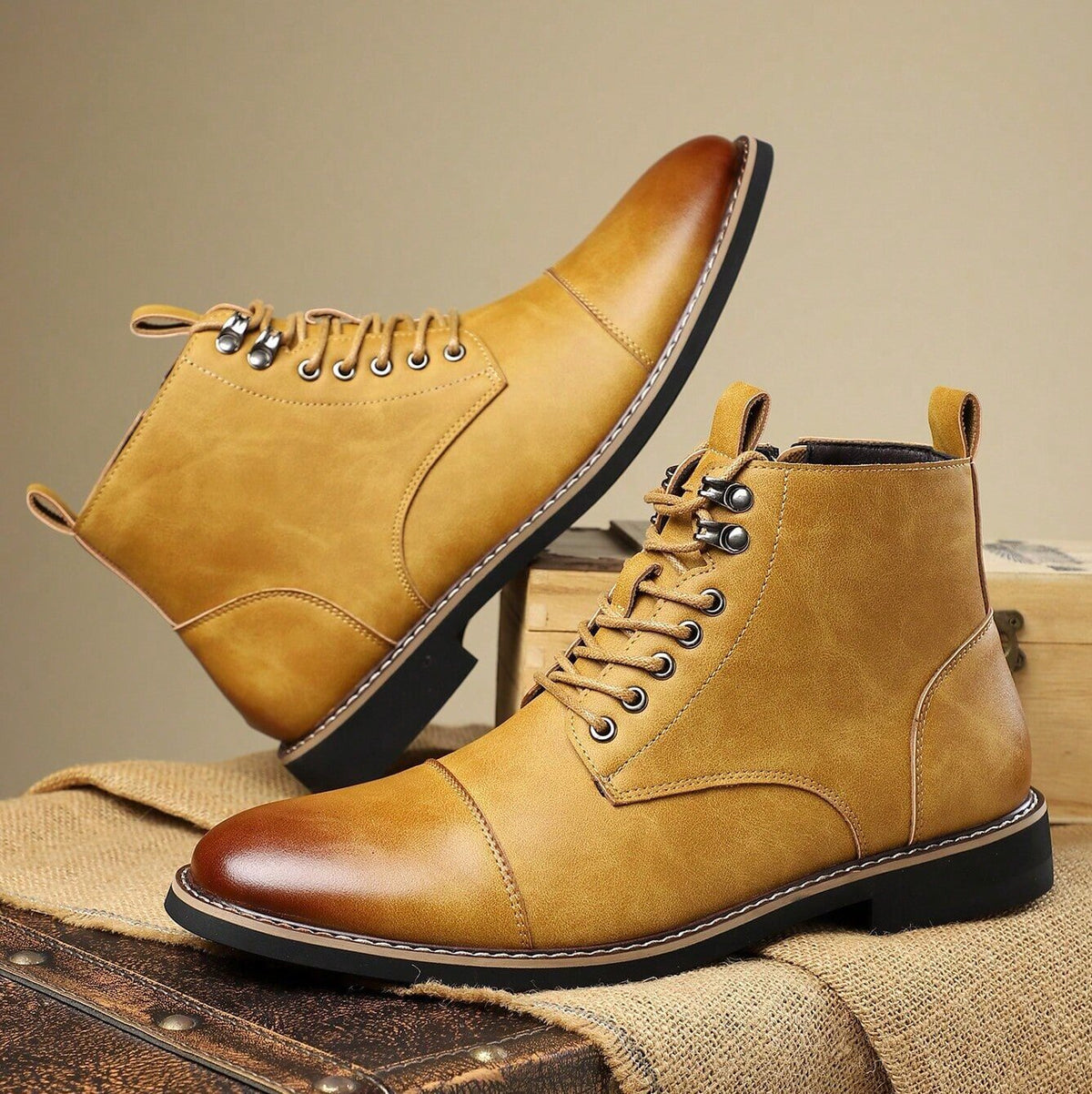 Ellis | Stylish Cap Toe Lace Up Mens Boots