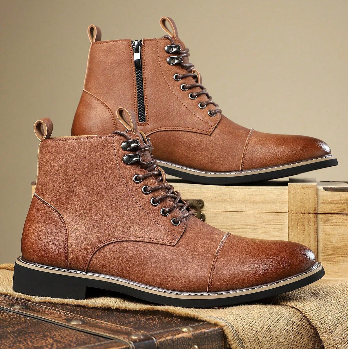 Ellis | Stylish Cap Toe Lace Up Mens Boots