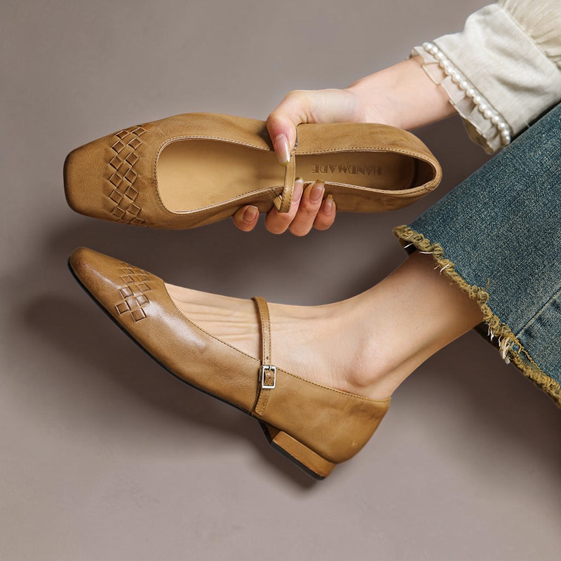 Elodie | Chic Woven Square Toe Mary Jane Shoes