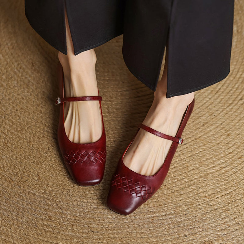 Elodie | Chic Woven Square Toe Mary Jane Shoes