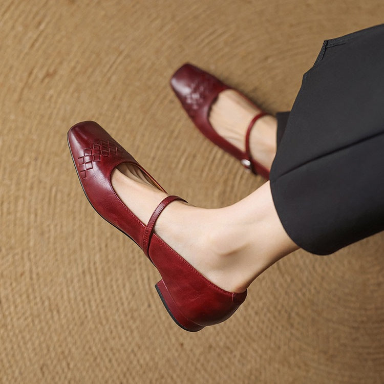 Elodie | Chic Woven Square Toe Mary Jane Shoes