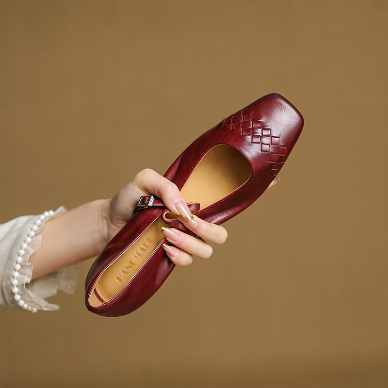 Elodie | Chic Woven Square Toe Mary Jane Shoes