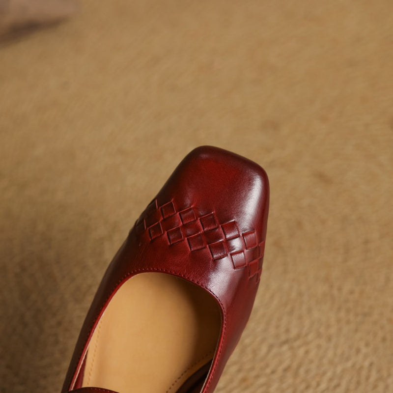 Elodie | Chic Woven Square Toe Mary Jane Shoes