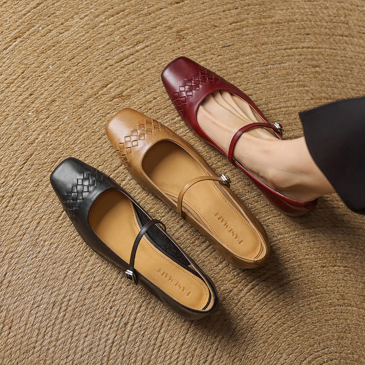 Elodie | Chic Woven Square Toe Mary Jane Shoes