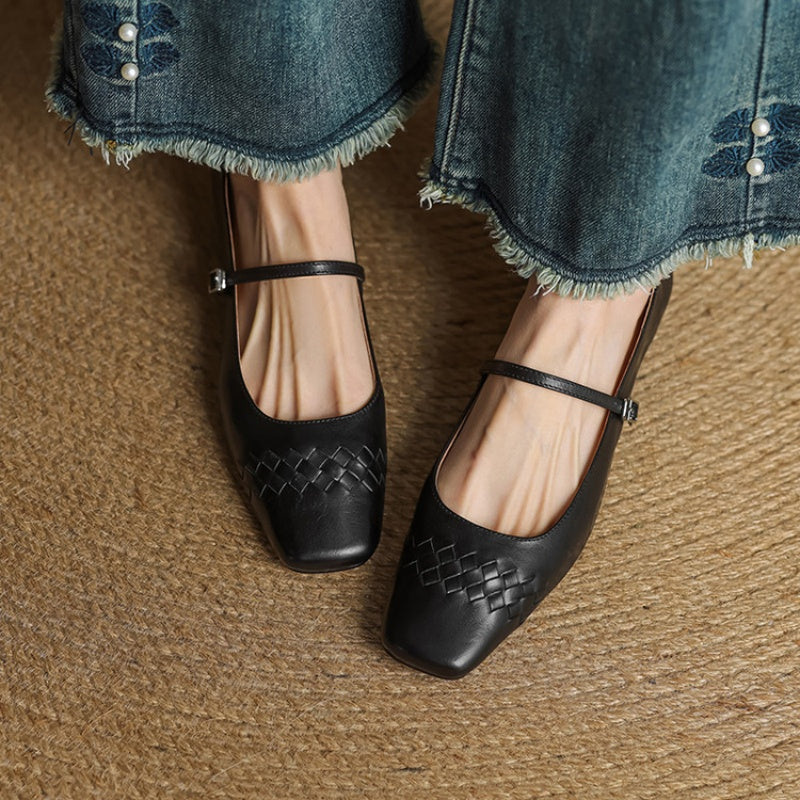 Elodie | Chic Woven Square Toe Mary Jane Shoes