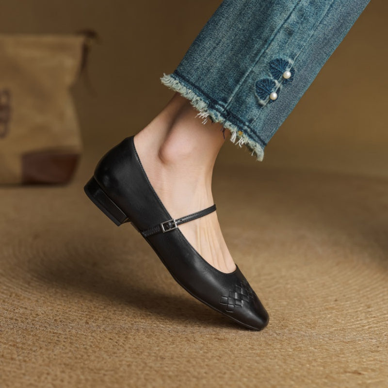 Elodie | Chic Woven Square Toe Mary Jane Shoes
