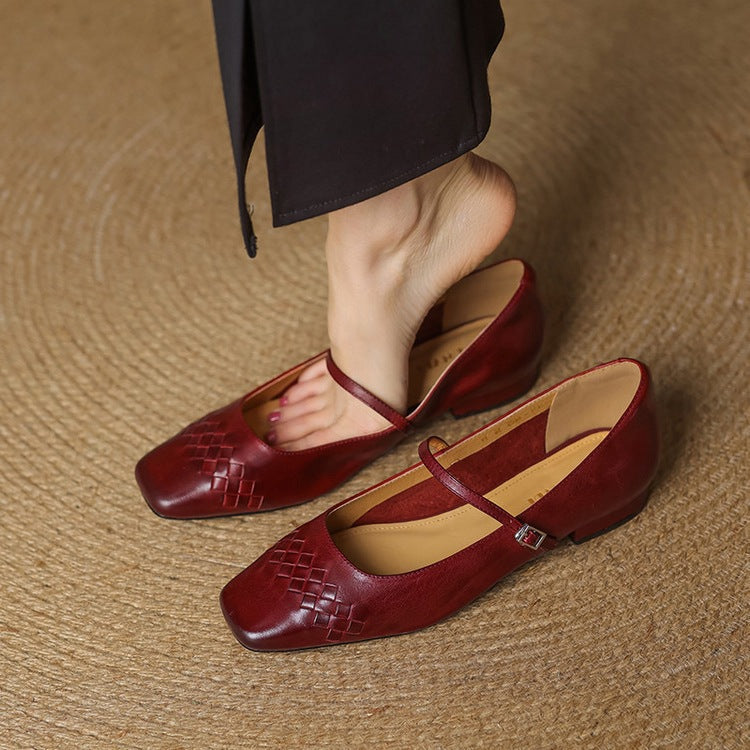 Elodie | Chic Woven Square Toe Mary Jane Shoes