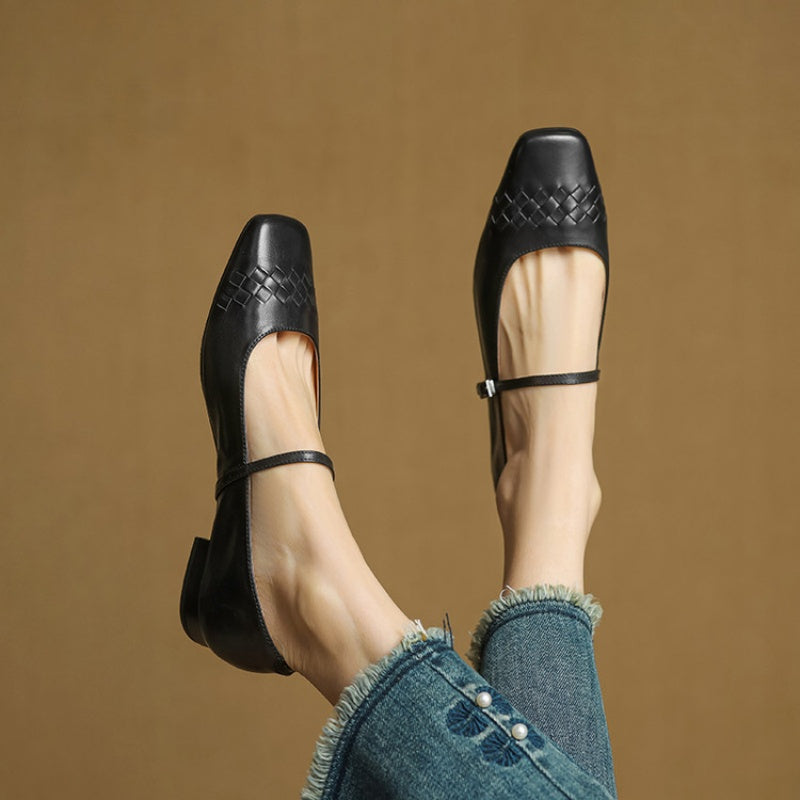 Elodie | Chic Woven Square Toe Mary Jane Shoes
