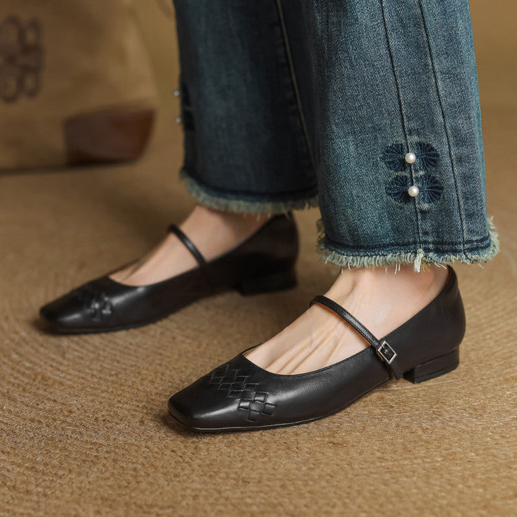 Elodie | Chic Woven Square Toe Mary Jane Shoes