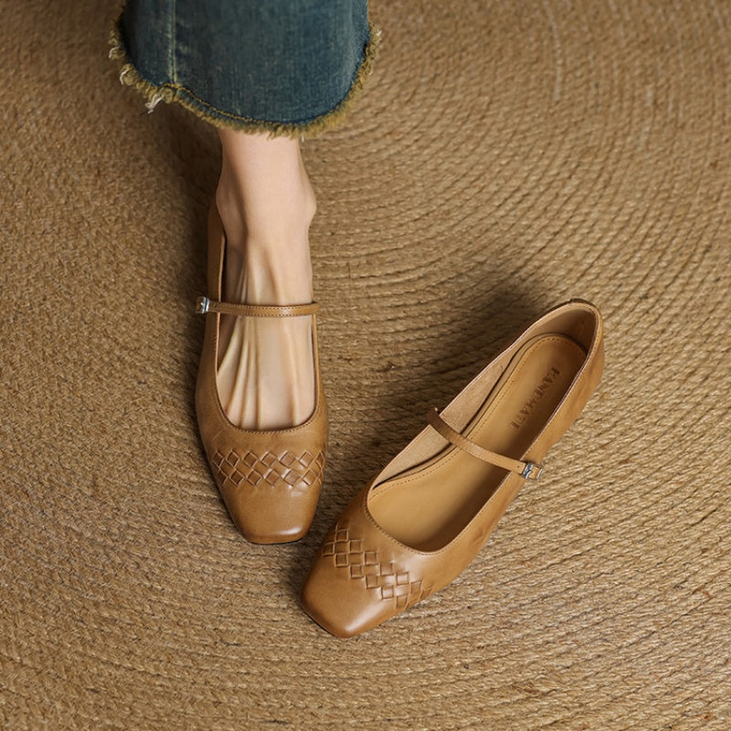 Elodie | Chic Woven Square Toe Mary Jane Shoes