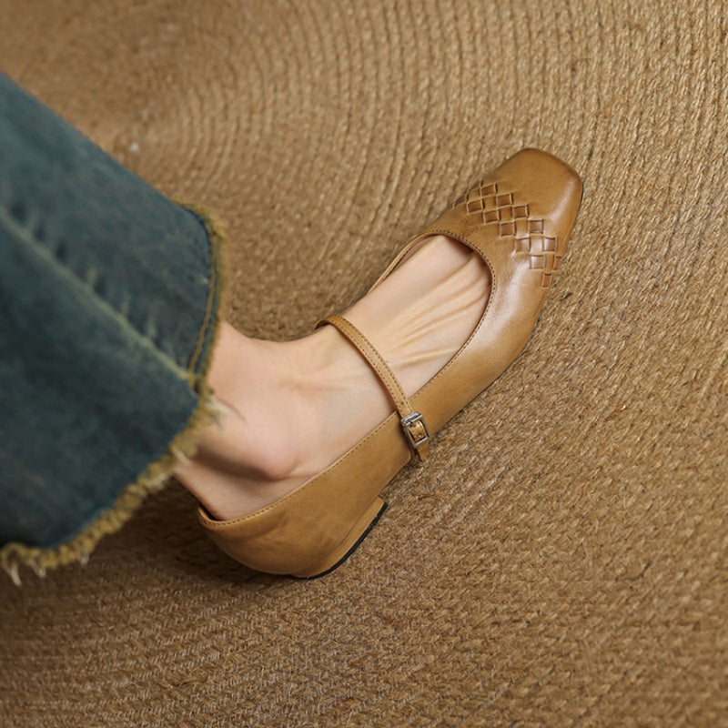 Elodie | Chic Woven Square Toe Mary Jane Shoes