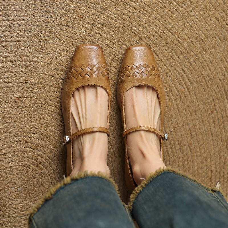 Elodie | Chic Woven Square Toe Mary Jane Shoes