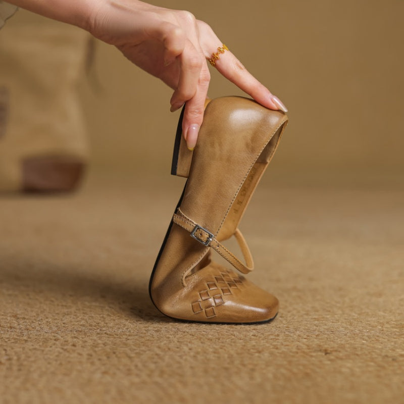 Elodie | Chic Woven Square Toe Mary Jane Shoes