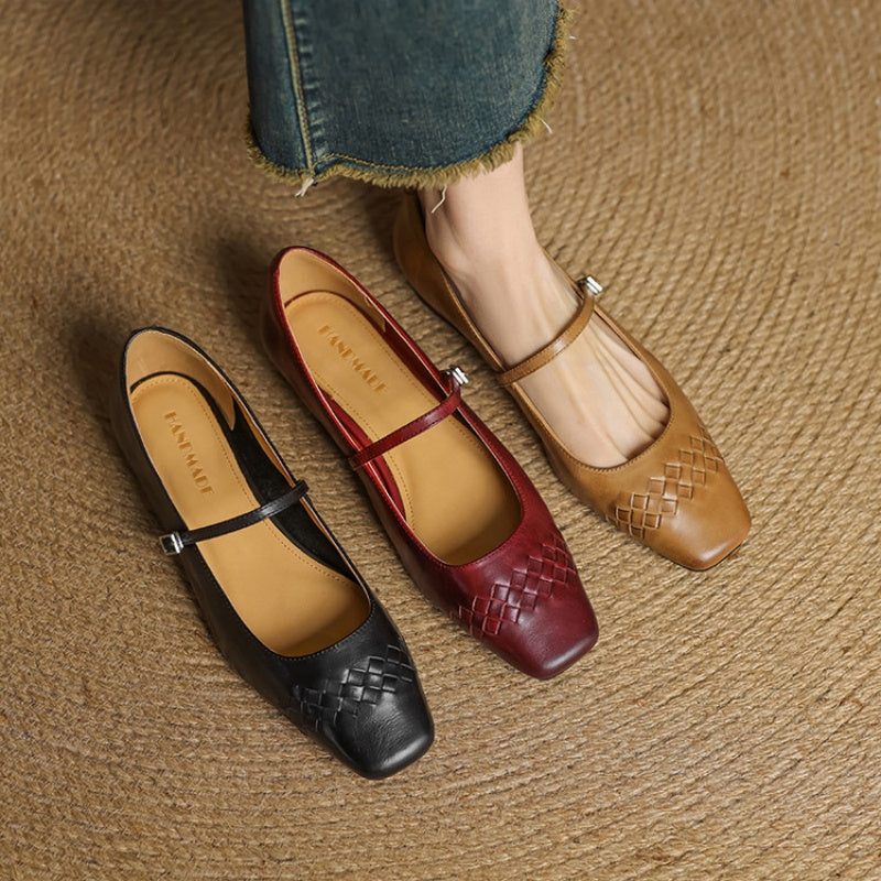 Elodie | Chic Woven Square Toe Mary Jane Shoes