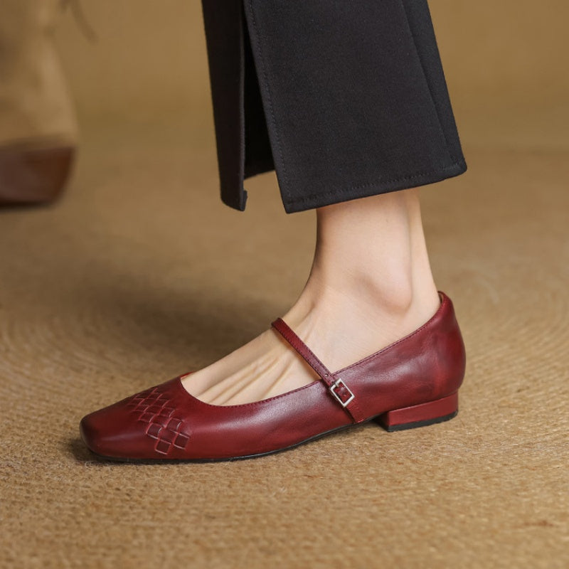 Elodie | Chic Woven Square Toe Mary Jane Shoes