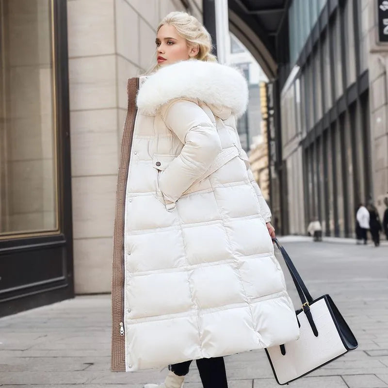Elodie | Relaxed Belted Longline Faux Fur Coat with Hood