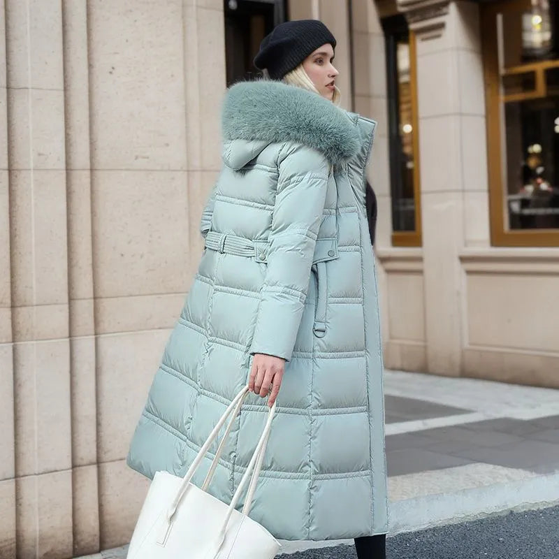 Elodie | Relaxed Belted Longline Faux Fur Coat with Hood